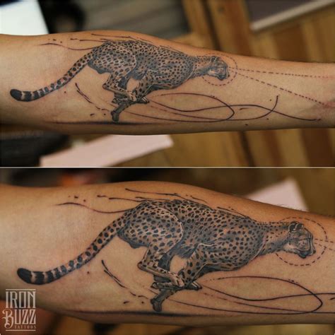 Bow And Cheetah Print Tattoo On Left Half Sleeve. . Cheetah tattoo men